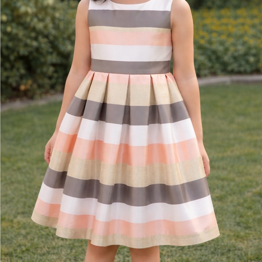 Jayne Copeland Girls Little Multi-Stripe-Box Pleated Skirt Dress. Size 7